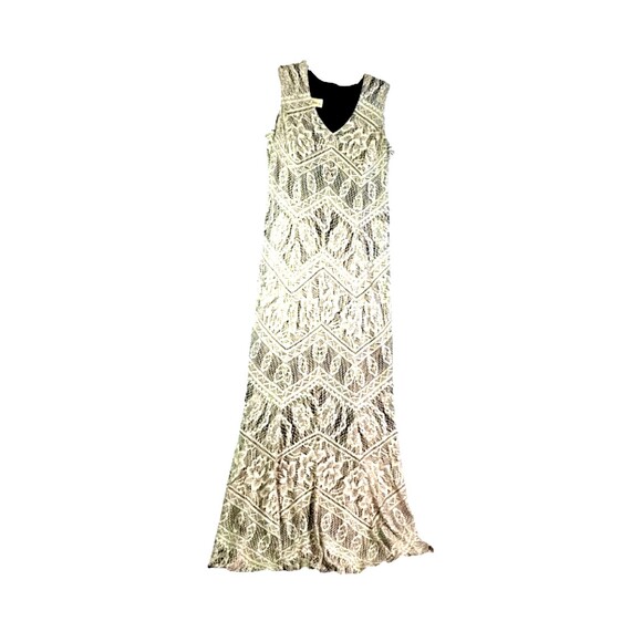 Vtg DAMIANOU Dress Gold Crochet Lace Overlay Black Sz Small Long Sparkly - Picture 1 of 10